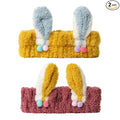 PERFECTSIGHT Kawaii Headband for Spa, Makeup, Washing Face, Party - 2 Pack Cute Hair Band for Shower Beauty Skincare, Soft Facial Headbands for Girls and Women (Red+Yellow Rabbit Ear)
