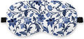 Blue and White Porcelain Silk Eye Mask for Sleeping, Adjustable Strap Night Sleep Mask for Women Girls, Airplane Travel Nap, Blue Flowers Sleeping Mask Eye Cover