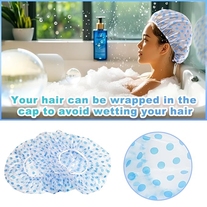 18 Pack Shower Caps for Women,Waterproof Reusable & Disposable Adjustable Bath Caps For Spa Long Hair Travel Saunas (Blue)