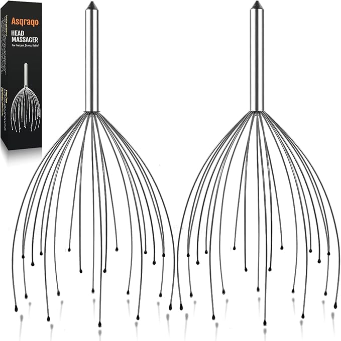 Asqraqo Stocking Stuffers, 2 Pack Scalp Massagers, 20 Fingers Hand-held Massage Tingle, Head Massagers for Deep Relaxation, Stress Relief and Hair Stimulation Christmas Presents