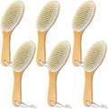 6 Pack Dry Brushing Body Brush, Soft Natural Bristle Exfoliating Dry Brush with Contoured Wooden Handle for Lymphatic Drainage Cleaning Body Skin Care