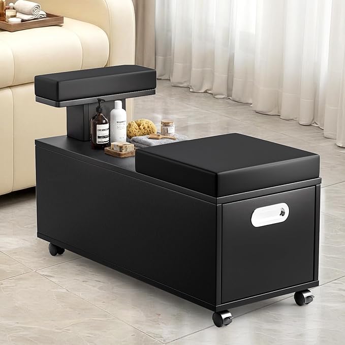 OmySalon Pedicure Cart, Foot Bath Trolley with Storage Drawer & Foot Rest, Pedicure Chair Stool for Esthetician Manicure & Foot Massage, Beauty Spa Salon with Locking Wheels, Black