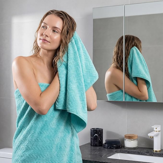 SmoothNovelty 16 Pack Microfiber Bath Towels Bulk 27'' x 60'' Oversized Size Bath Towel Highly Absorbent Extra Large Soft Drying for Beach Shower Summer Salon Sport Gym Party (Wheat,Light Blue)