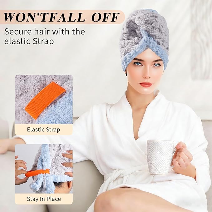 Hair Towel Wrap for Women, High Absorbency Hair Drying Towel Wrap,1Packs Soft Polyester Hair Wrap Towels for Women Accessories, Lightweight Hair Wrap for Curly, Long, Thick Hair (Blue)