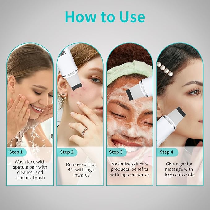 Face Spatula Blackhead Remover - 4 Modes Deep Cleansing Pore Extractor, Fast Charging Skin Scrubber for Women Facial Skincare Gift