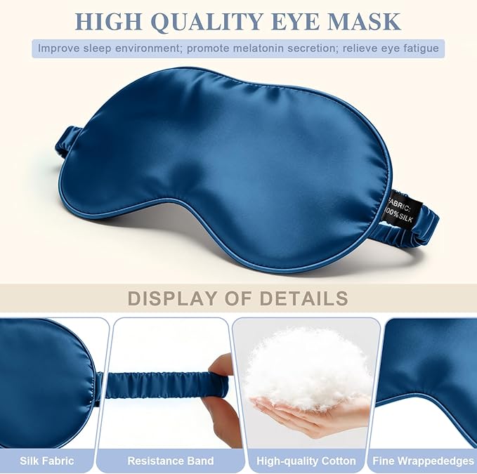 Silk Sleep Mask,Eye Mask for Sleep Women Men,Mulberry Sleeping Mask with Adjustable Strap,Blindfold Blackout Eye Mask for Travel and Full Night's Sleep,Nap