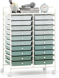 Giantex 20 Drawers Rolling Cart, Mobile Storage Drawer Cart, Classroom Organizer Cart for Office School Supplies Tools Scrapbook Paper Craft Small Printer, Utility Cart on Wheels, Green Gradient