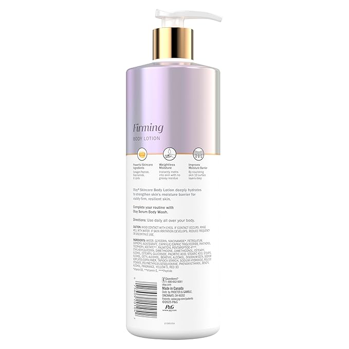 Olay Body Lotion for Women, Firming with Collagen Peptides Serum, Visibly Firmer Skin, 24hr Moisture & Hydration, Fast Absorbing Formula, Vitamin B3 Complex, For All Skin Types, 17 fl oz (Pack of 6)