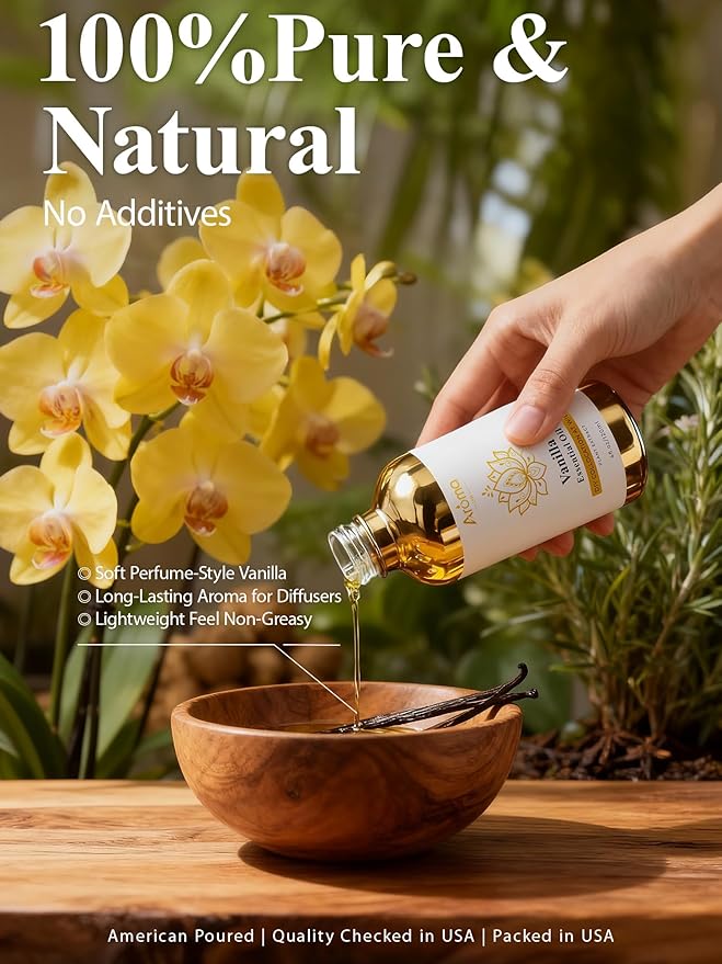 100% Pure Vanilla Essential Oil, 4 Fl Oz, Vanilla Oil for Diffusers, Home Fragrance & Aromatherapy, Essential Oils for Diffusers for Home & Skin & Home Care, Candle Scents for Candle Making