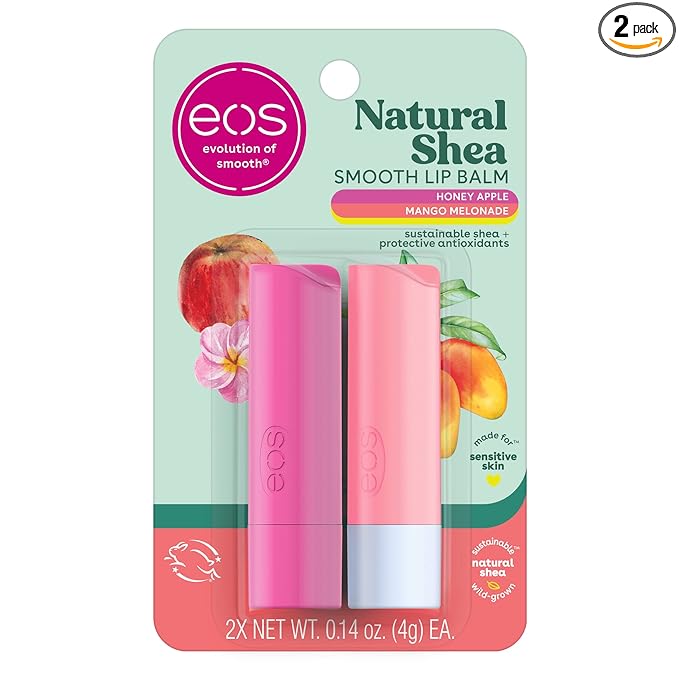 eos Natural Shea Lip Balm, Honey Apple & Mango Melonade, All-Day Moisture, Lip Care Products, 0.14 oz, 2-Pack