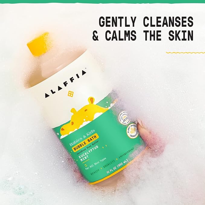 Alaffia Bubble Bath for Babies & Kids, Eucalyptus Mint 2-Pack – Long-Lasting, Moisture-Rich Bubbles with Shea Butter, 32 Fl Oz Ea
