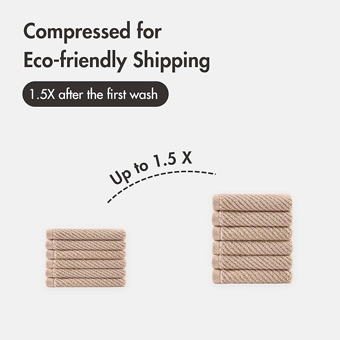 Madison Park 6-Piece Towel Washcloths Set for Bathroom 13" x 13" Diagonal Ribbed, Beige - 100% Cotton Soft Quick Dry & Absorbent Gift | Zero Twist, 500 GSM, Oeko-TEX, Hotel Quality