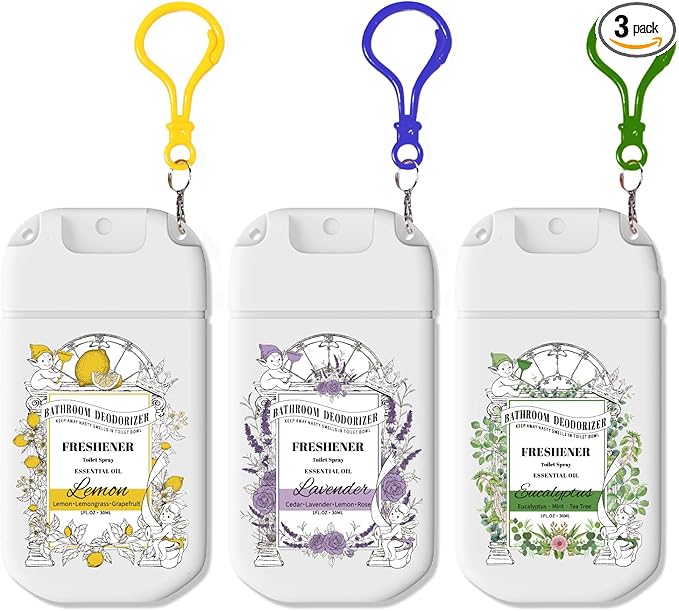 Travel Size Toilet Spray, Air Freshener Spray for Bathroom Deodorizer, Travel Essentials Variety with Removable Hook - Lemon Lavender Eucalyptus Scent