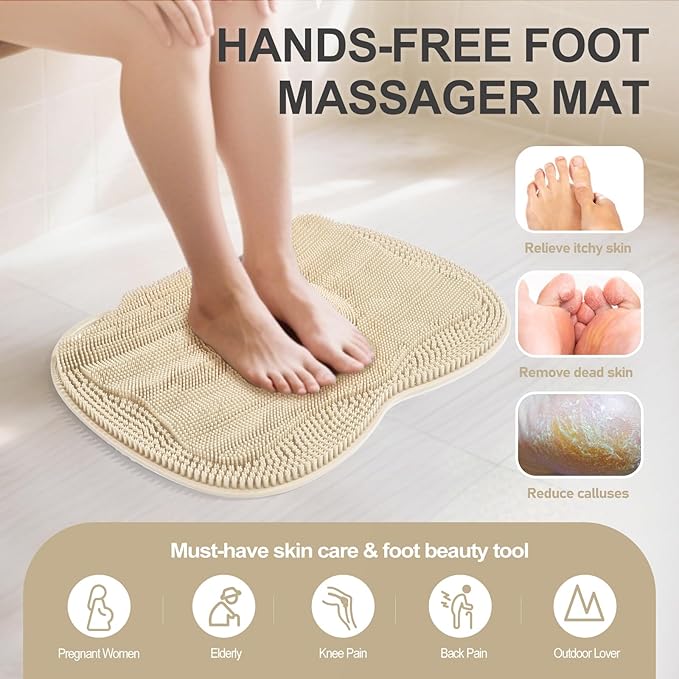 Foot Scrubber Mat in Shower Large for Back Floor Wall Bathtub & Pumice Stone 2 Pack- Foot Spa Bath Feet Scrub Dead Skin Callus Remover Exfoliating Massage Brush Improve Foot Appearance Beige