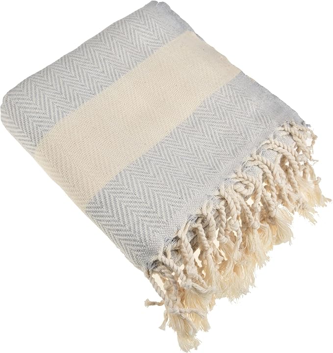 Personalized Embroidered Beach Towel | Throw Blanket, Easy Carry Sand Free, Highly Absorbent, Quick Dry, Turkish Towels for Travel Camping Bath Sauna Beach Gym Pool Yoga SPA by Lahammam, Herring, Gray