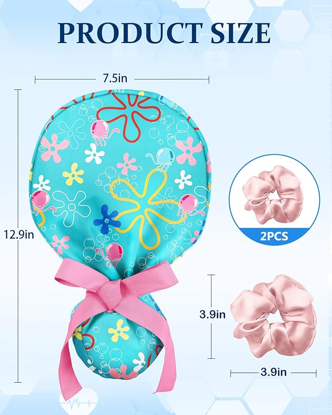 Plifal 100% Cotton Scrub Cap with Buttons-Nurse Cap with Sweatband for Women, Adjustable Working Hat,Satin Lined or Unlined