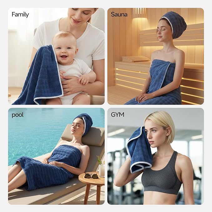 REDKISS 8-Piece Soft Bath Towel Sets, Extra Large 2 Bath Sheet (35×70 in), 2 Hand Towel, 4 Washcloth, Microfiber Quick Dry & Absorbent, Blue Towels for Bathroom