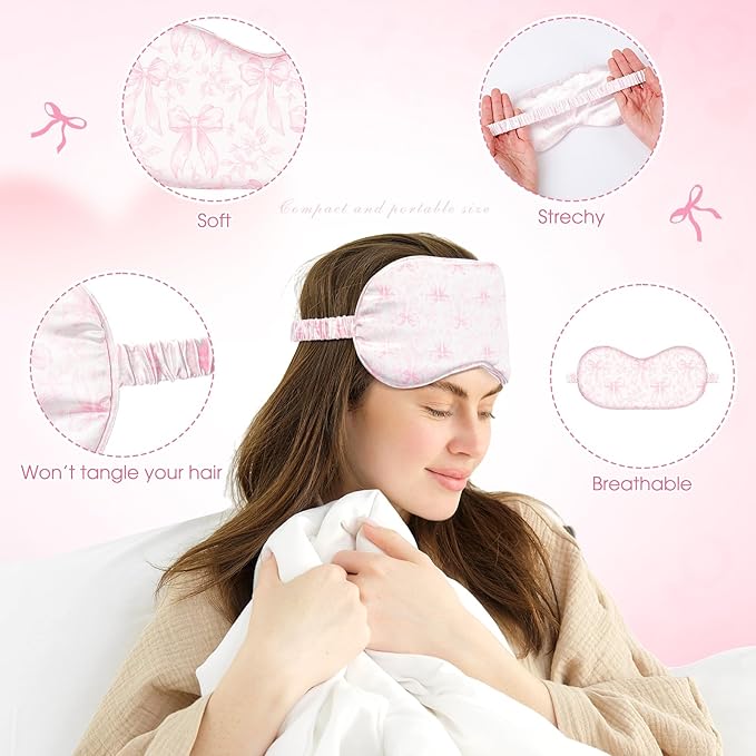 Honeydak 12 Pcs Silk Sleep Masks for Women Girls Bow Party Favors Adjustable Eye Masks for Birthday Sleepover Spa Sweet 16 Party Gifts (Pink,Floral)