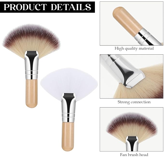 Thinp 4 Pcs Facial Brushes Esthetician Facial Brush Fluffy Fan Brushes Face Soft Bristle Highlighting Blush with Short Handle for Women Girls Loose Powder Blush