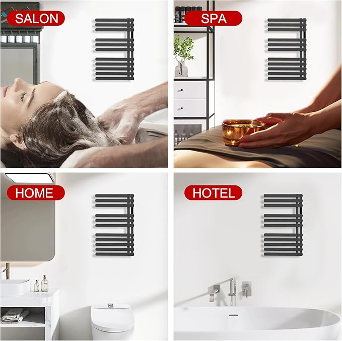 Electric Towel Warmer Rack,Heating Towel Warmer, Timer & Temperature Control, 11 Bar Stainless Steel Towel Heater for Bathroom, Black, Plug-in(31.5x19.69x4.92in) Nordic Style