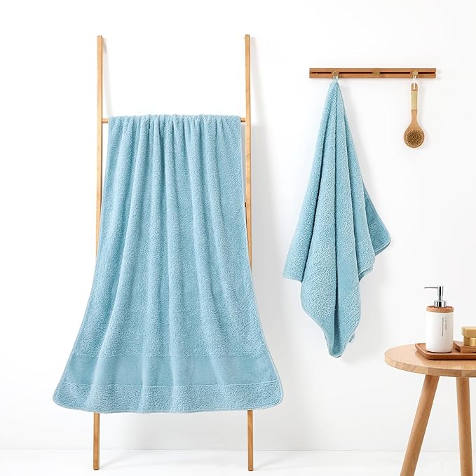 REDKISS Towels 2 Pack Luxury Extra Large Bath Towels Set 30 x 58 Inches – 100% Cotton, Ultra Soft Highly Absorbent & Quick Dry Towels for Bathroom, Gym, Hotel, Spa, Mist Blue