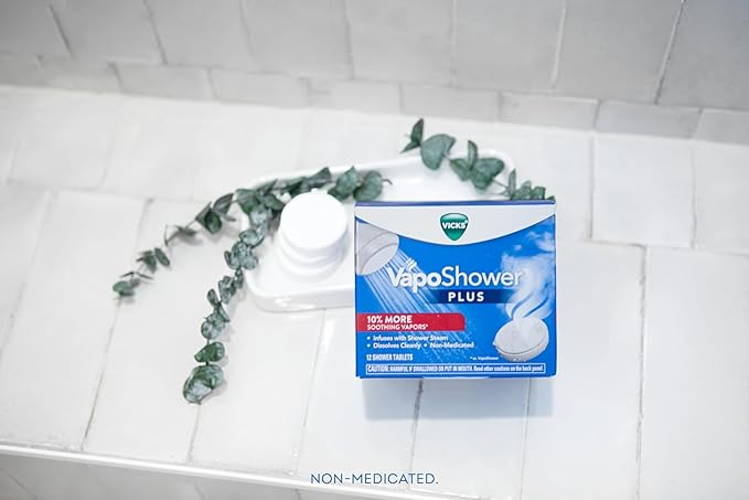 Vicks, VapoShower Plus, Shower Steamers, Eucalyptus Shower Steamer & Menthol Scent, Clean Dissolving Vapor Shower Tablets, Aromatherapy Shower Steamer & Shower Bombs, 12 Count (Pack of 6)