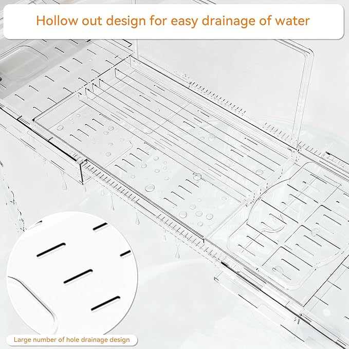 Yieach Luxury Clear Acrylic Bathtub Tray with Book Holder,Expandable Bath Tray for Tub and Bath Shelf Over Tub,Plastic Bath Table & Board,Bath Caddy Trays & Accessories for Women Relaxing Spa Gifts