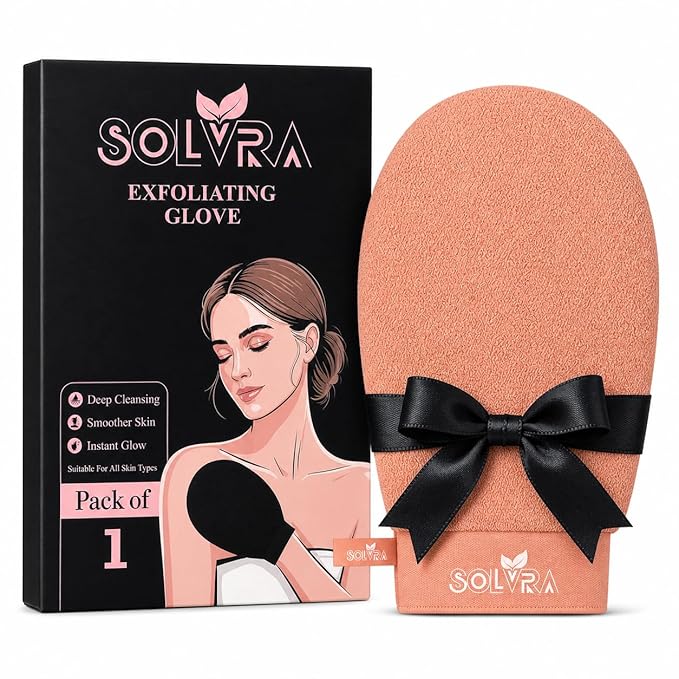 Exfoliating glove for Shower & Exfoliating body scrubber– 100% Vegan Viscose Kessa Mitt for Dead Skin Removal, Self-Tan Fade & Keratosis Pilaris –Dual-Texture Glove for Spa & Massage (1 Pack Orange)