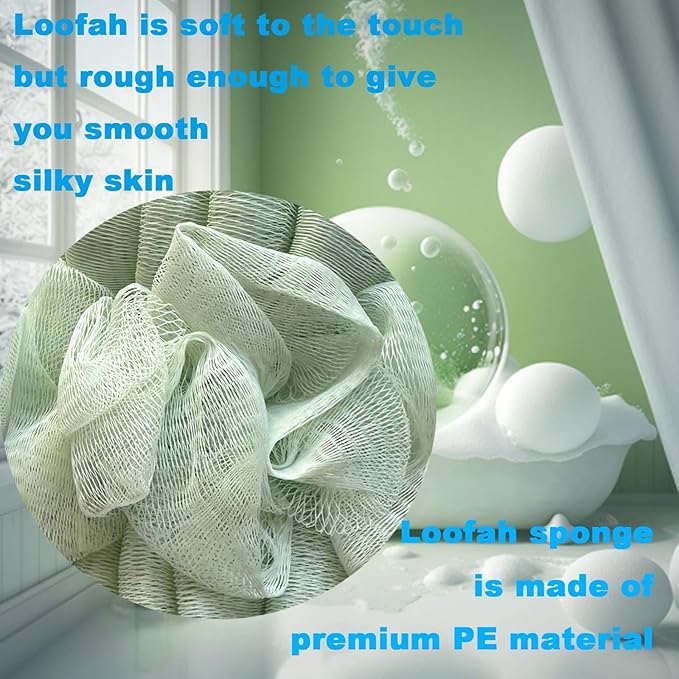 Large 85g Green Bath Loofah Sponge Loofa Luffas Shower Puff Pouf Ball Exfoliating Body Back Scrubber for Men&Women