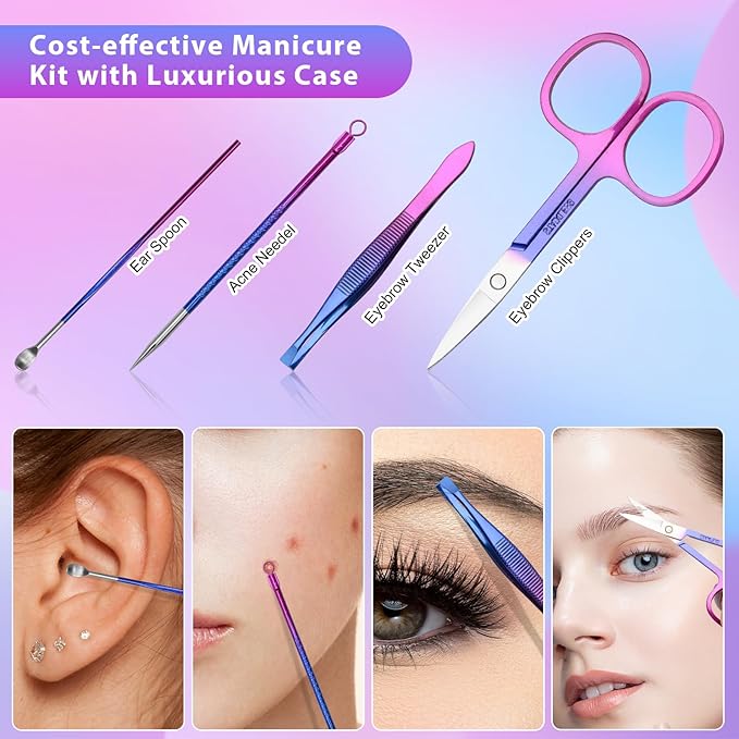 CGBE 12Pcs Manicure Set Nail Clippers Pedicure Kit Men Women Grooming kit Manicure Professional Nail Care Tools Gift with Luxurious Travel Case
