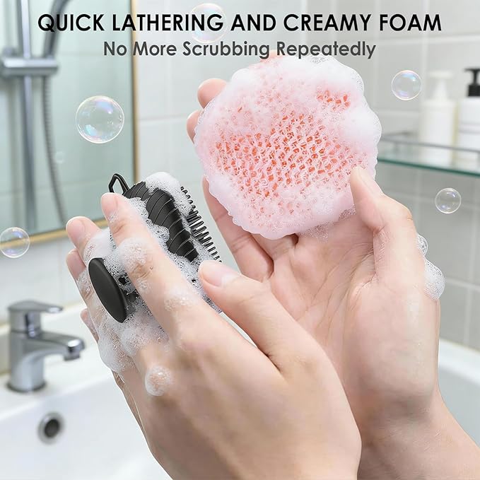 RamPula Face Scrubber & African Net, Silicone Exfoliating Brush for Men, Facial Cleansing Brush, Manual Waterproof Cleansing Skin Care, Blackhead Removing Pore Cleansing Massaging Face Brushes - Pink