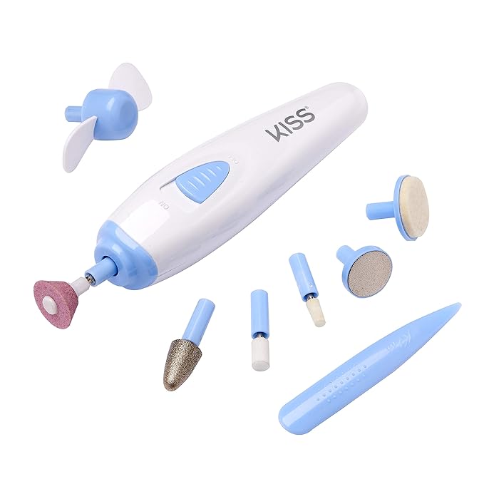 KISS Power File to Go Battery Powered Mani/Pedi Tool Professional Nail Care with 8 Attachments & Storage Case, Shape, Clean, and Polish Nails