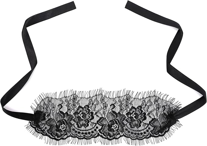 FRESHME Lace Blindfold Sleep Mask - Black Rosea Flower Embroidery See-Through Blind Fold Adjustable Eyes Covers for Women Couple Bed Night Sleeping Time Gift