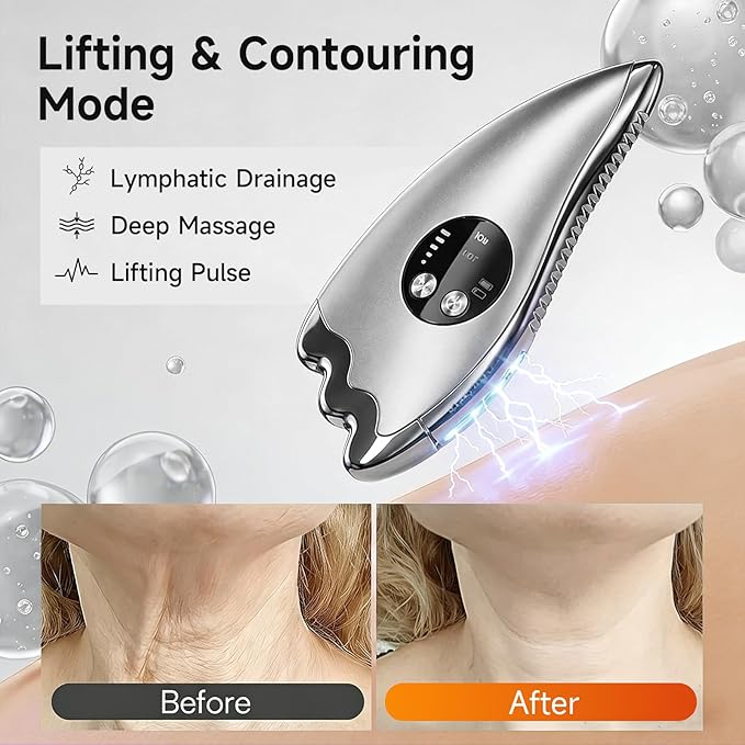 Electric Face Massager Tool with Micro-current & Heated, 2-in-1 Dual-Sided Electric Gua Sha for Chin, Arms, Legs, No-Noise Gua Sha Facial Tool for Firming, Sculpting & Skincare