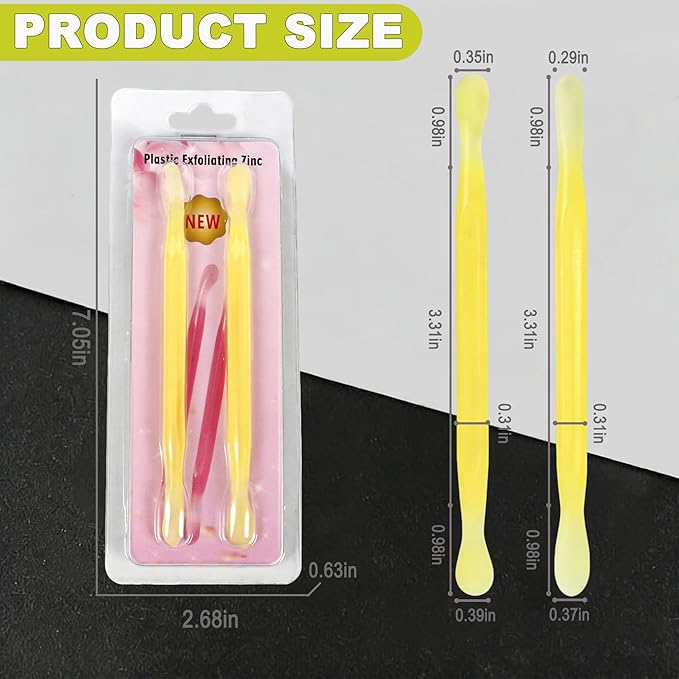 2Pcs Plastic Cuticle Pusher, Dual-end Dead Skin Nail Pusher, Gentle Plastic Pusher, Gel Polish Remover Tool, Manicure and Pedicure Tool, Yellow