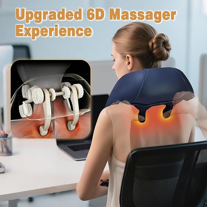Joyset Cordless Neck Massager with Heat, 6D Deep Kneading Neck Shoulder Massager for Pain Relief, Shiatsu Massager for Shoulder, All Body, 2 Speed Intensities