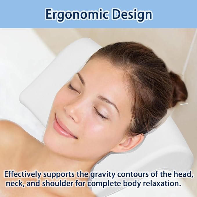 Bath Pillow, Bath Pillows for Tub with Head, Neck and Shoulder Support, Ergonomic Waterproof Bathtub Pillow with Strong Non-Slip Suction Cups, Relaxing Spa, Hot Tubs, Bathroom Essentials Black