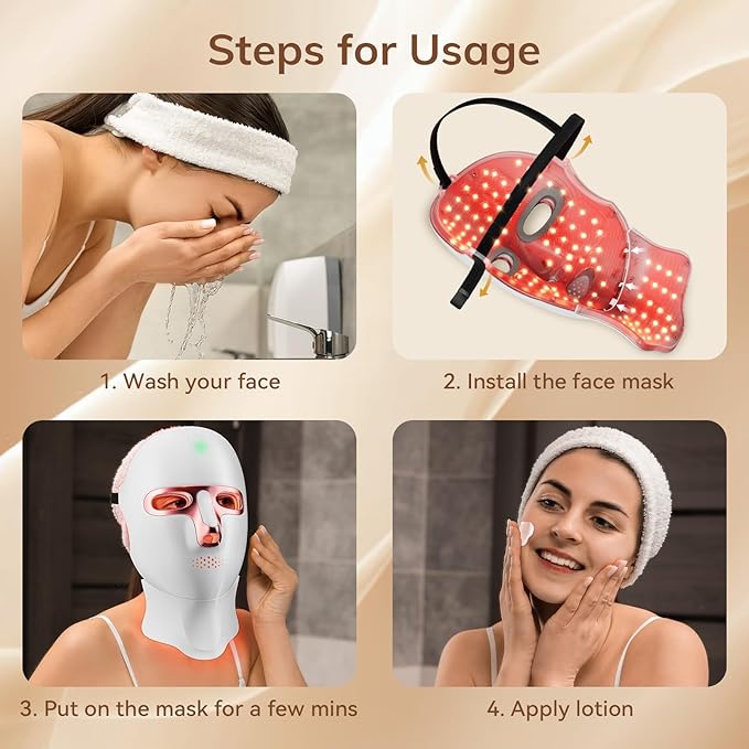 ONLUKY Red Light Therapy Mask for Face,Cordless LED Face Mask Light Therapy,USB C Rechargeable,Infrared Lights Masks for Home Working Travel Yoga Sleep