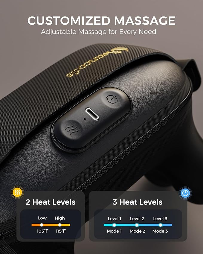 Neck Massager for Pain Relief Deep Tissue, Handheld Neck and Shoulder Massager with Heat, Cordless & Rechargeable Shiatsu Massager for Shoulder, Leg and Back Muscle Relaxation, Gifts for Women Men