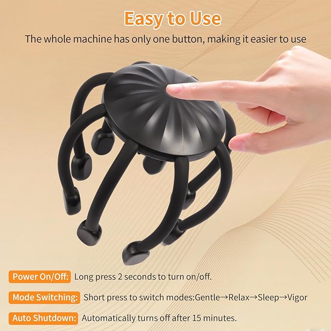 Hands-Free Scalp Massager, Electric Octopus Head Massager, Wearable Multi-Point Vibration Scalp Massager, Quiet & Lightweight for Work, Gaming & Relaxation, Tech Gifts for Men Women