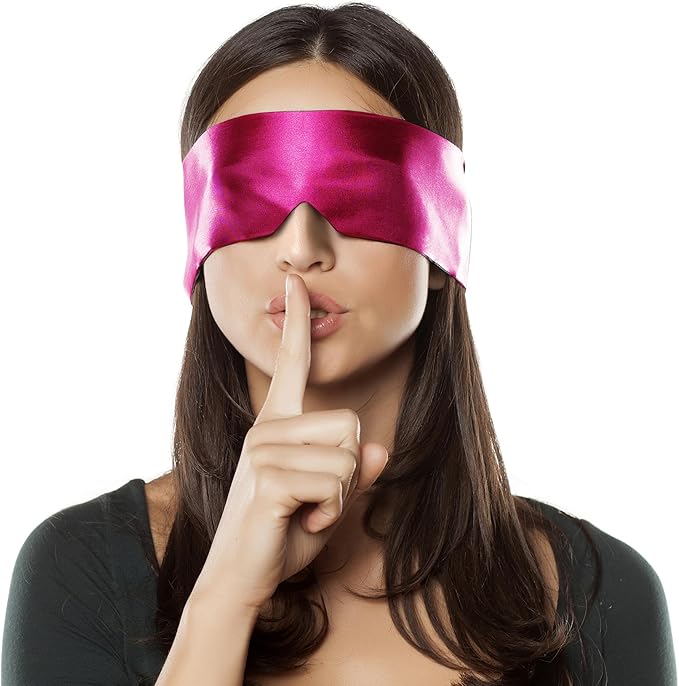 FRESHME Satin Sleeping Mask - Eye Mask for Sleeping Comfortable Adjustable Eye Blindfold Cover for Women Men Night Travel Nap Yoga Meditation Valentine's Day Gift Black and Deep Purple 160cm/63in