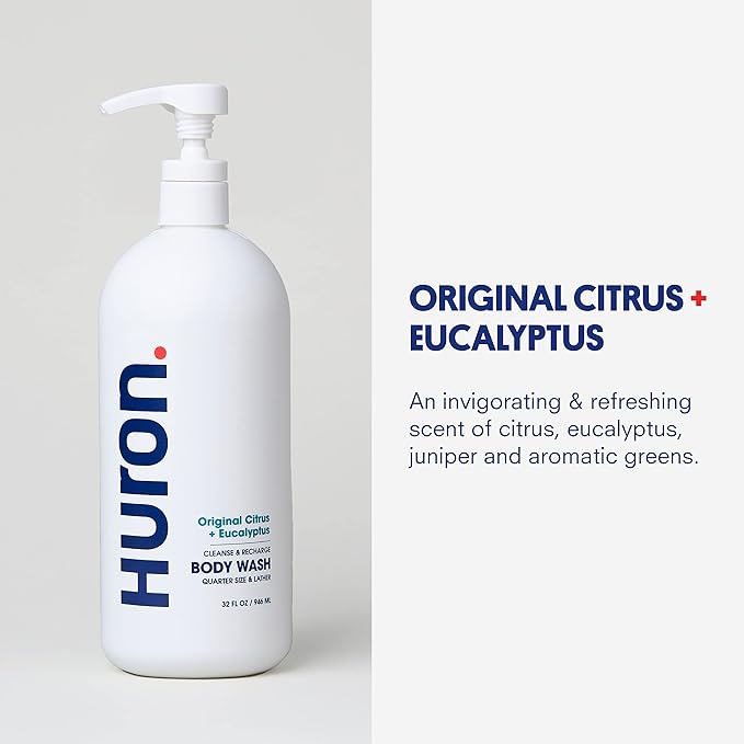 Huron Body Wash for Men and Women, Hydrating Daily Cleanser with Citrus + Eucalyptus Scent, Moisturizing Shower Gel, non-toxic, Phthalate-Free Clean Ingredients for Men, 30.3 fl oz