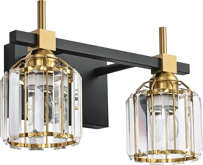 SOLFART Crystal Lights Over Mirror Bathroom Vanity Light Crystal Vanity Lights for Bathroom Light Fixtures Over Mirror 2T