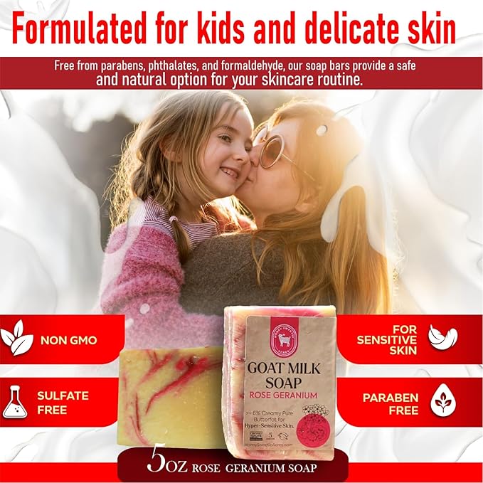 Honey Sweetie Acres Rose Geranium Goat Milk Soap - Handmade 5 oz Bar, Made with Natural Ingredients, Moisturizing & Gentle, Made in the USA
