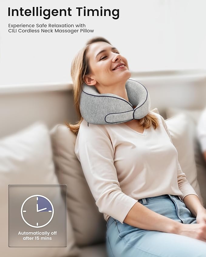 CILI Cordless Neck Massager Pillow with Heat, Shiatsu Neck Massager for Pain Relief Deep Tissue,Heated Massage Pillow for Travel,3 Adjustable Intensity, Mothers Day Gifts