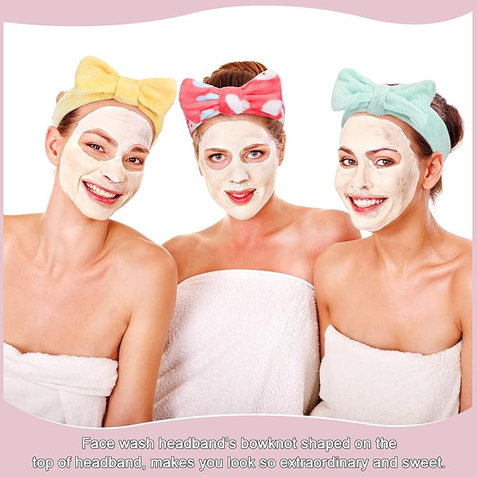 WILLBOND 24 Pieces Spa Headband Bulk Skincare Headbands Face Wash Makeup Hairband Bow Facial Washing Face Head Wraps Adjustable Soft Flannel Towel for Women Shower (Stylish)