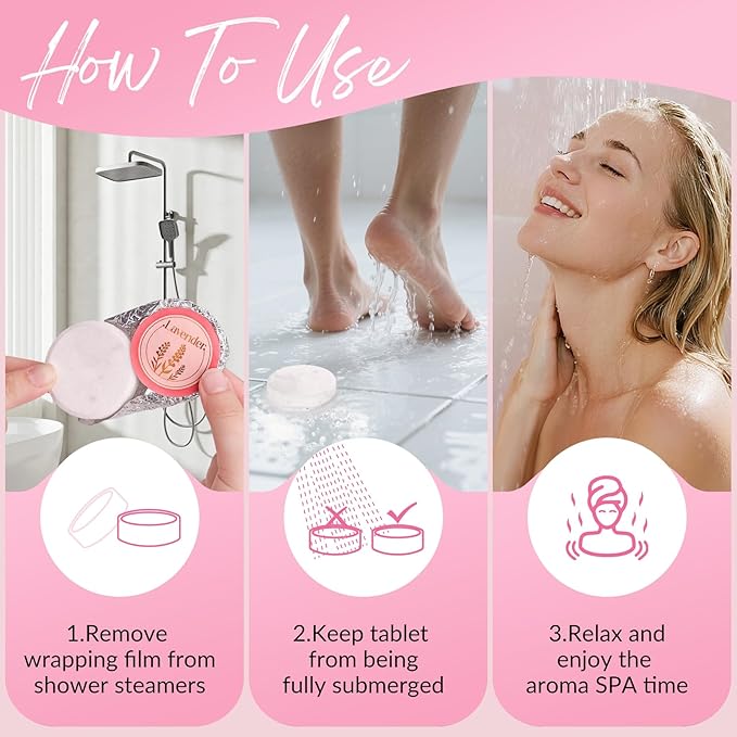 Mothers Day Gifts for Mom, Shower Steamers Aromatherapy, Birthday Gift for Women Grandma Wife Sister from Son Daughter, Shower Bombs Natural Essential Oil Self Care Relaxation, Pink