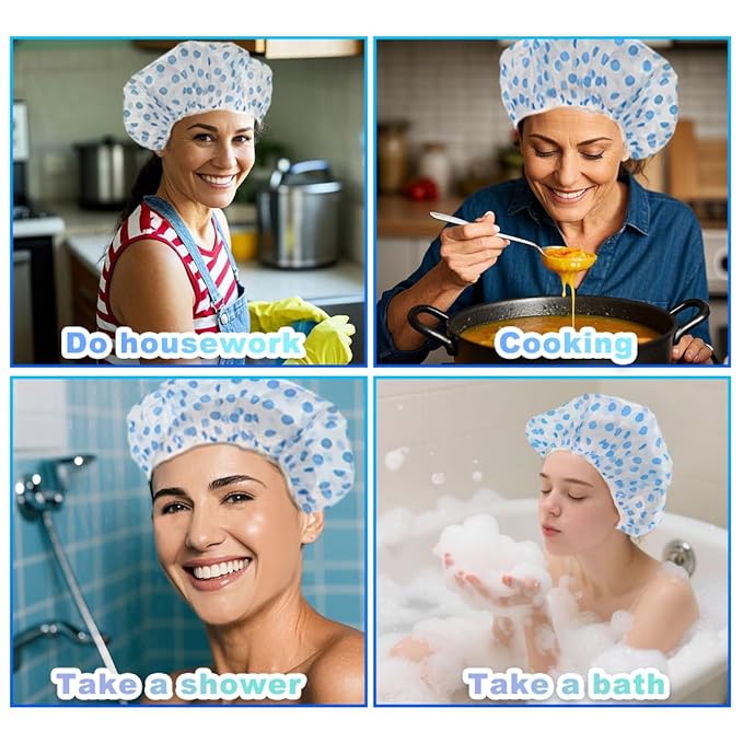 18 Pack Shower Caps for Women,Waterproof Reusable & Disposable Adjustable Bath Caps For Spa Long Hair Travel Saunas (Blue)
