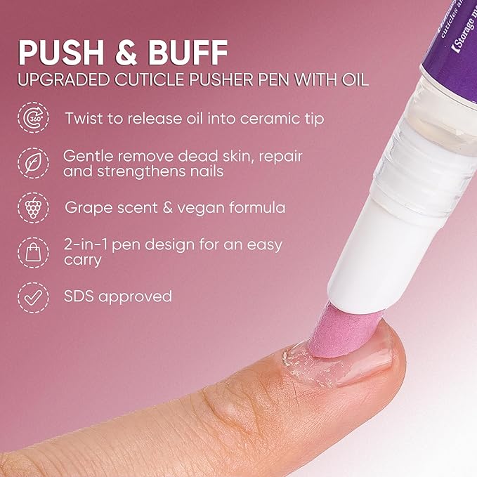 Ceramic Cuticle Pusher & Oil Pen, 2ml Grape Scented Nail Care Pen, Gentle Cuticle Remover for Dry & Damaged Nails, Moisturize Strengthen Brighten (Grape3.0)