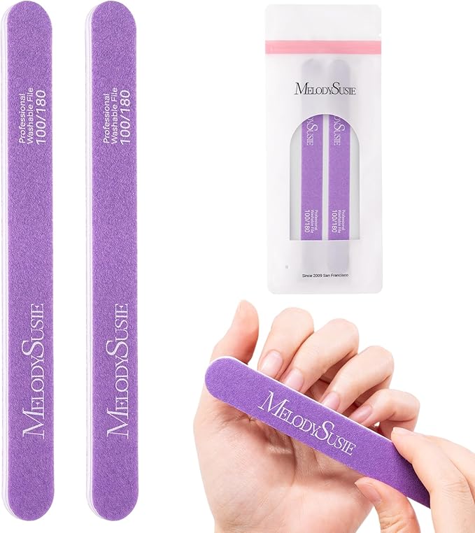 MelodySusie Nail File Kit, 2Pcs Double Sided 100/180 Grit Straight Shape Emery Boards for Nails, Professional Nail Art Manicure Pedicure Supplies for Home and Salon Use, Mothers Day Gifts, Purple